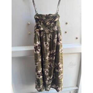 Anthropologie Edme & Esyllte Floral Midi Dress Green Size 4 Smocked Back Bow